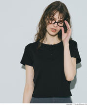 螺紋短袖亨利領上衣