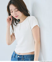 螺紋短袖亨利領上衣