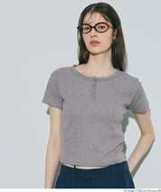 螺紋短袖亨利領上衣