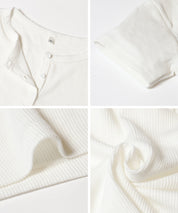 螺紋短袖亨利領上衣