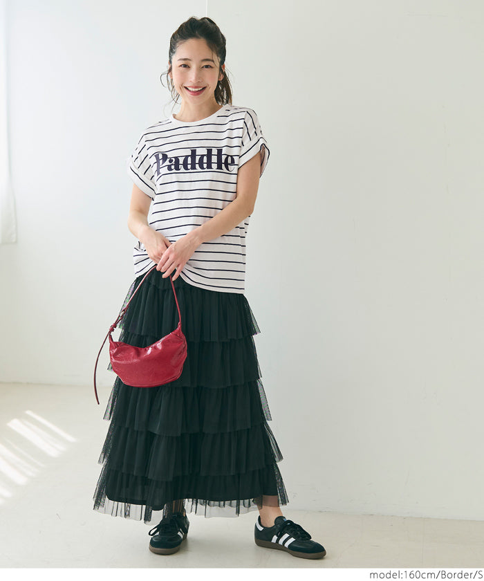 Folded French Sleeve LOGO T-Shirt Short Sleeve Top Parent-Child Outfit