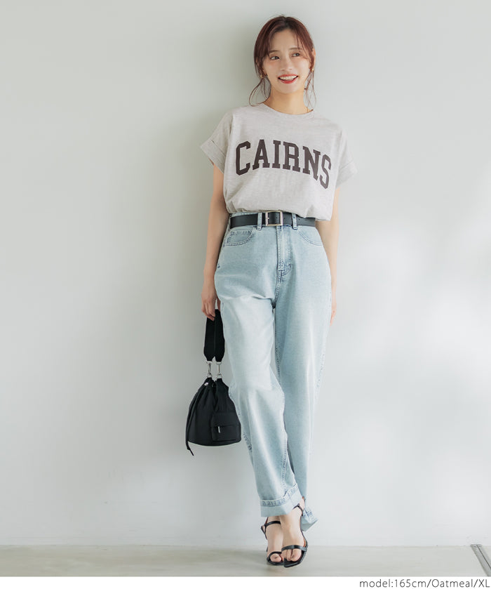 Folded French Sleeve LOGO T-Shirt Short Sleeve Top Parent-Child Outfit