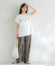 Folded cuffs textured logo short-sleeved T-shirt parent-child outfit