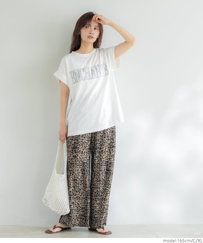 Folded cuffs textured logo short-sleeved T-shirt parent-child outfit