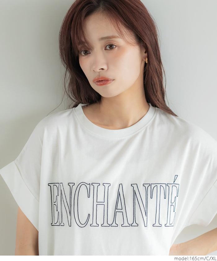 Folded cuffs textured logo short-sleeved T-shirt parent-child outfit