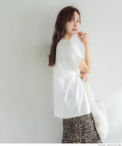 Folded cuffs textured logo short-sleeved T-shirt parent-child outfit