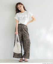 Folded cuffs textured logo short-sleeved T-shirt parent-child outfit