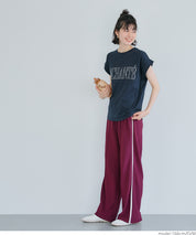 Folded cuffs textured logo short-sleeved T-shirt parent-child outfit