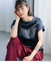 Folded cuffs textured logo short-sleeved T-shirt parent-child outfit