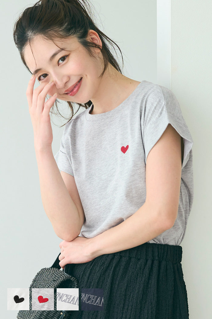 Folded cuffs textured logo short-sleeved T-shirt parent-child outfit