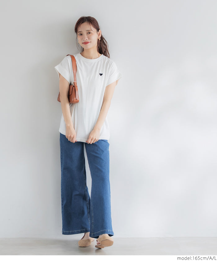 Folded cuffs textured logo short-sleeved T-shirt parent-child outfit