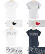 Folded cuffs textured logo short-sleeved T-shirt parent-child outfit