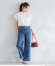 Folded cuffs textured logo short-sleeved T-shirt parent-child outfit