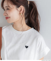 Folded cuffs textured logo short-sleeved T-shirt parent-child outfit