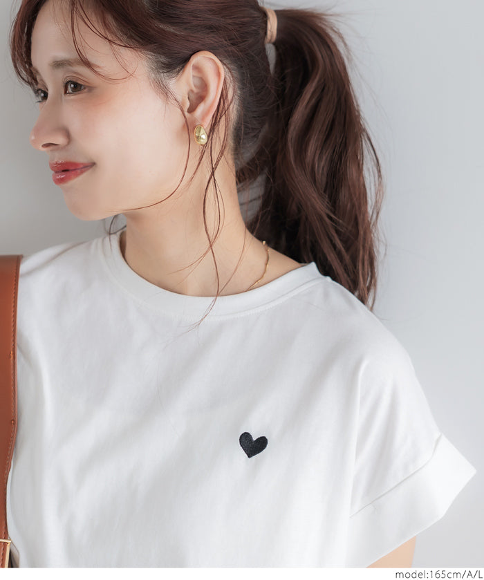 Folded cuffs textured logo short-sleeved T-shirt parent-child outfit