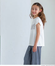 Children's clothing folded cuffs textured logo short-sleeved T-shirt parent-child wear