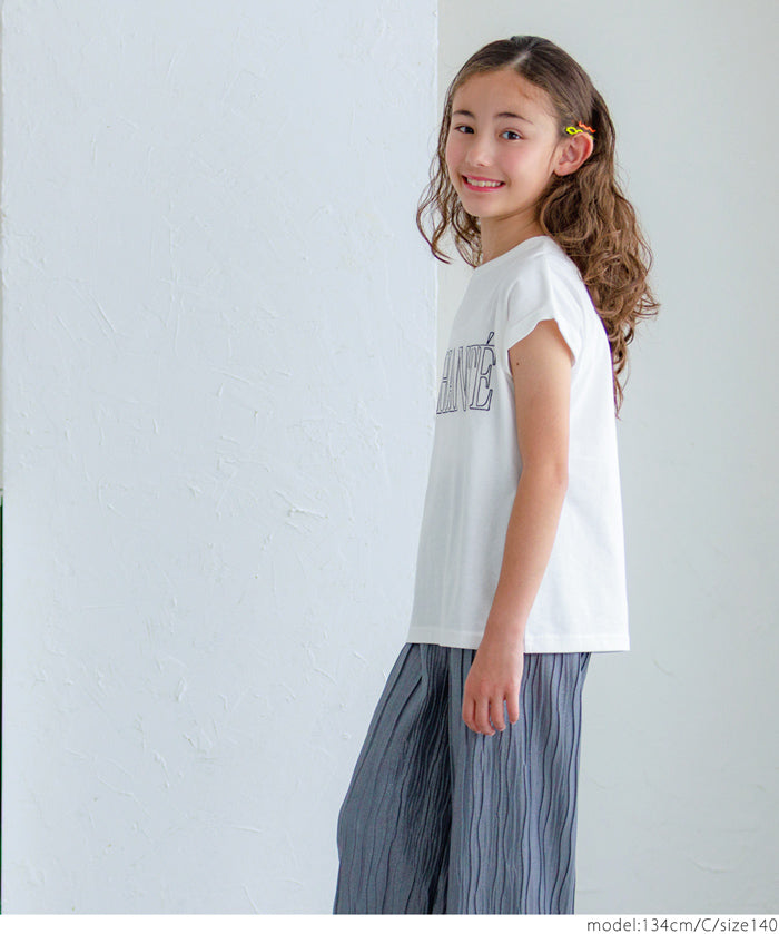 Children's clothing folded cuffs textured logo short-sleeved T-shirt parent-child wear