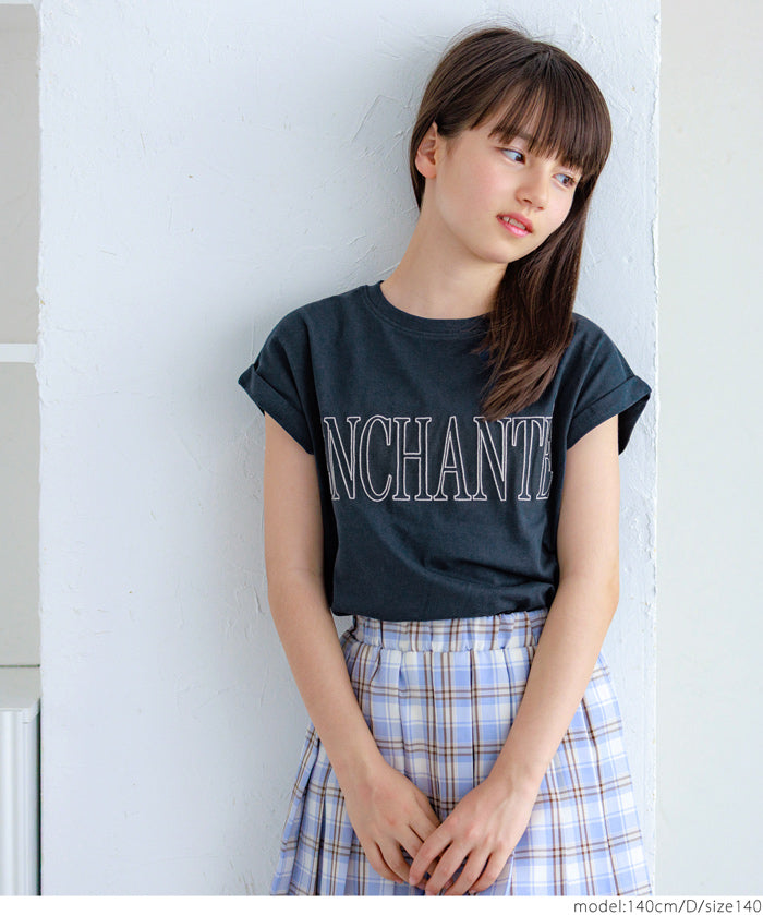 Children's clothing folded cuffs textured logo short-sleeved T-shirt parent-child wear