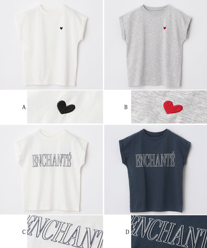 Children's clothing folded cuffs textured logo short-sleeved T-shirt parent-child wear