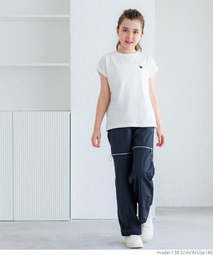 Children's clothing folded cuffs textured logo short-sleeved T-shirt parent-child wear