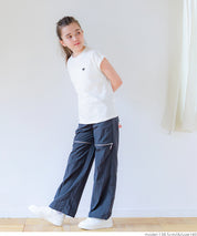 Children's clothing folded cuffs textured logo short-sleeved T-shirt parent-child wear