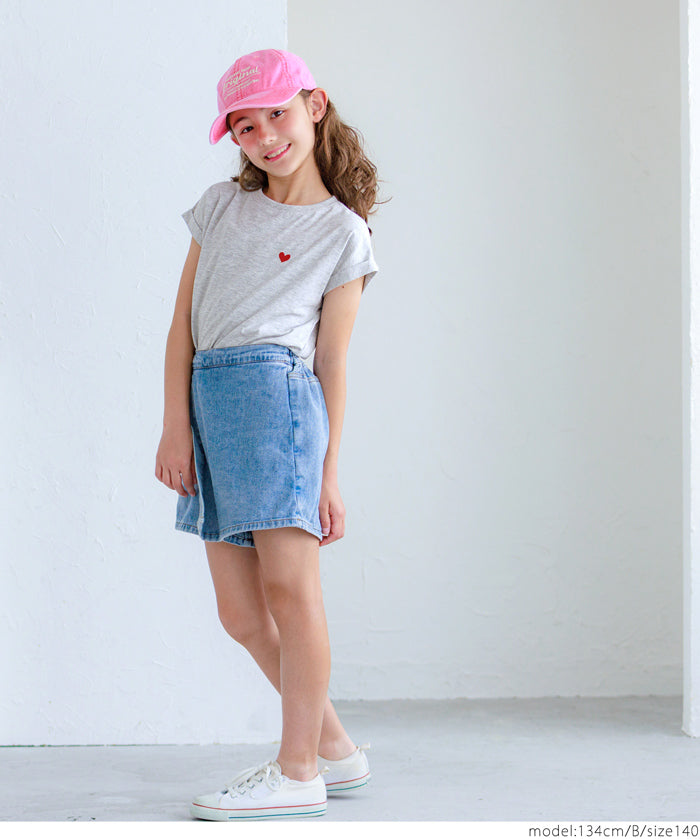 Children's clothing folded cuffs textured logo short-sleeved T-shirt parent-child wear