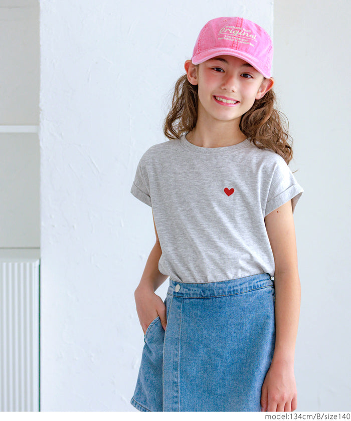 Children's clothing folded cuffs textured logo short-sleeved T-shirt parent-child wear