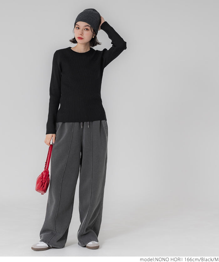 【Top Knit】Basic Multicolor Crew Neck Top