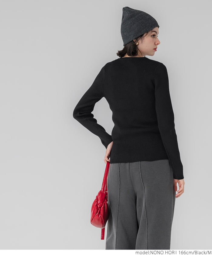 【Top Knit】Basic Multicolor Crew Neck Top