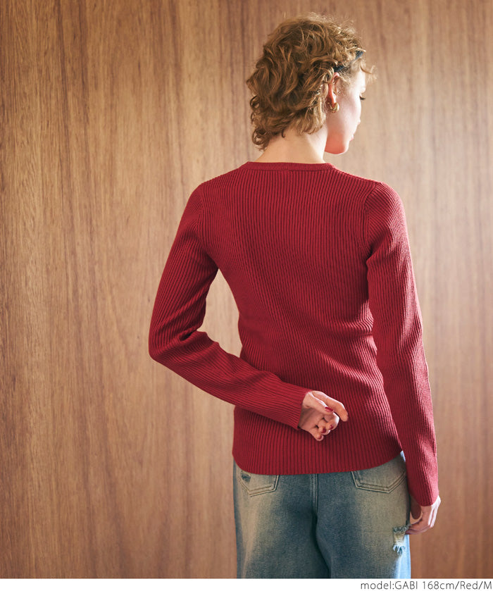 【Top Knit】Basic Multicolor Crew Neck Top