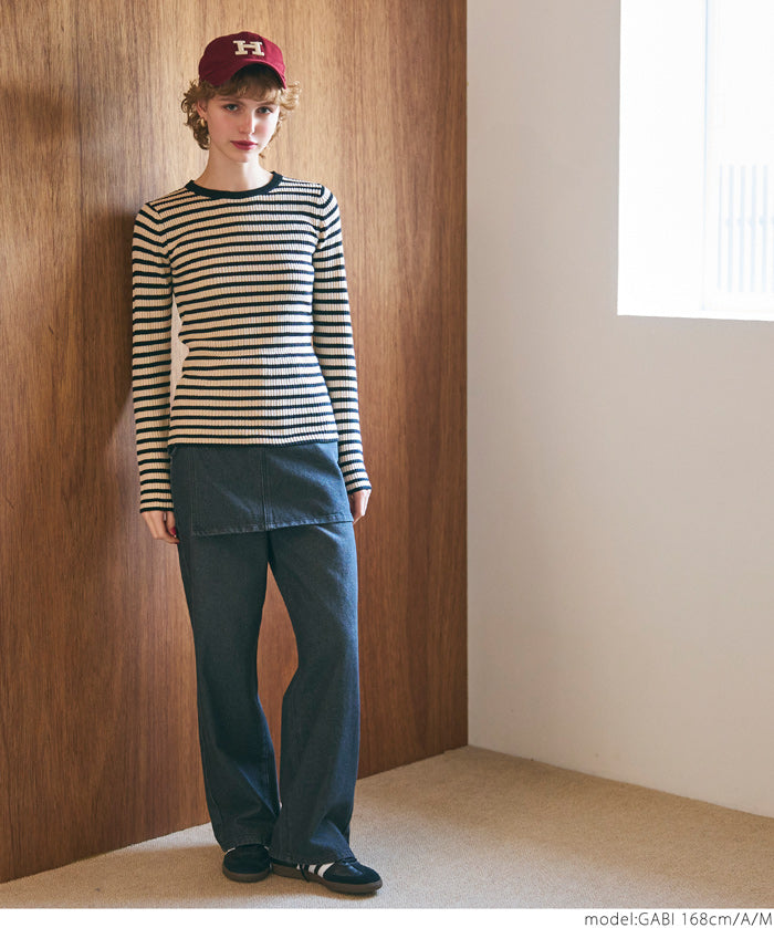 【Top Knit】Basic Multicolor Crew Neck Top