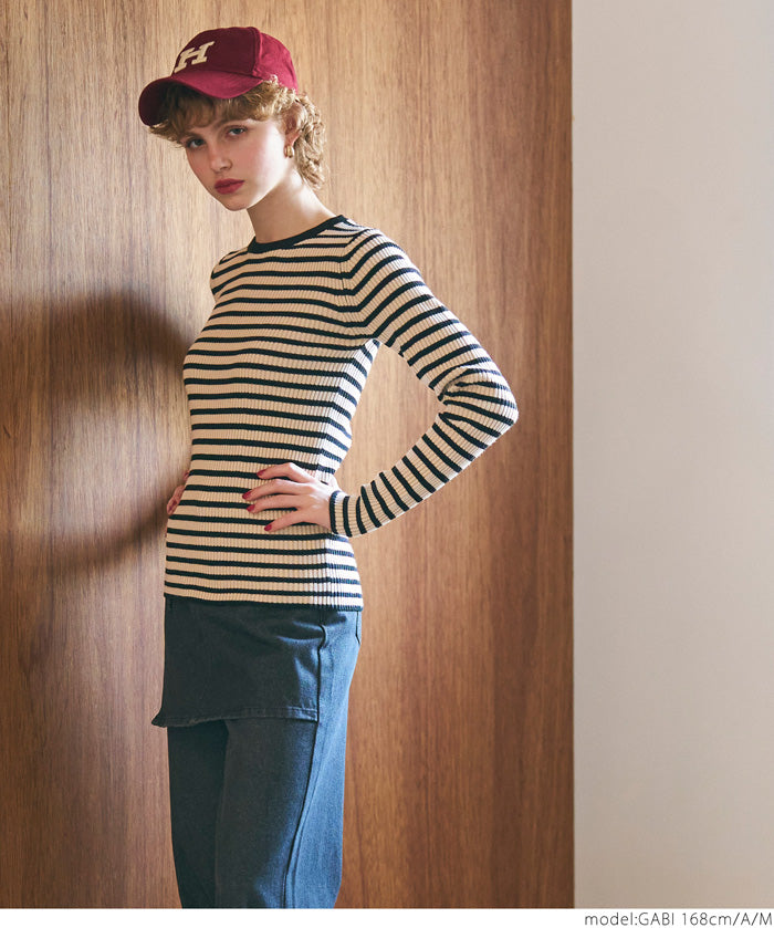 【Top Knit】Basic Multicolor Crew Neck Top