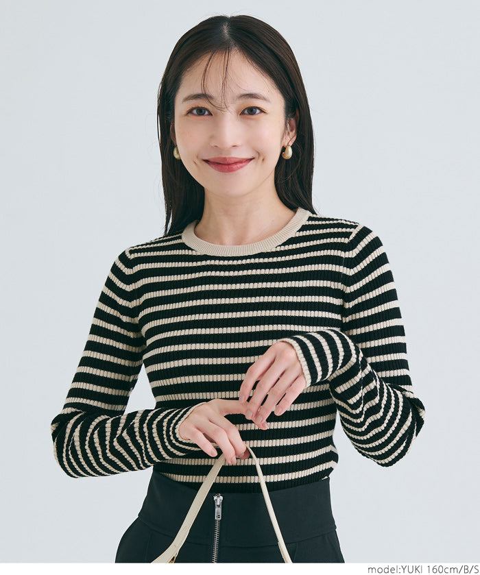 【Top Knit】Basic Multicolor Crew Neck Top