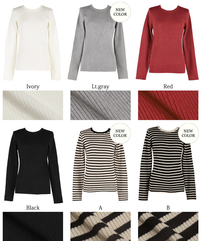 【Top Knit】Basic Multicolor Crew Neck Top