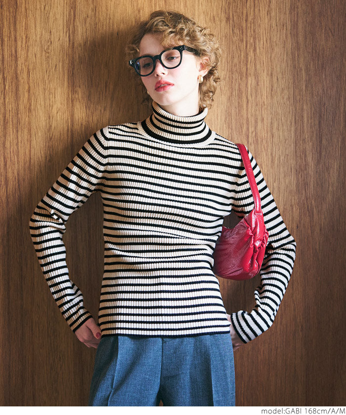【Top Knit】Basic Multicolor Turtleneck Top