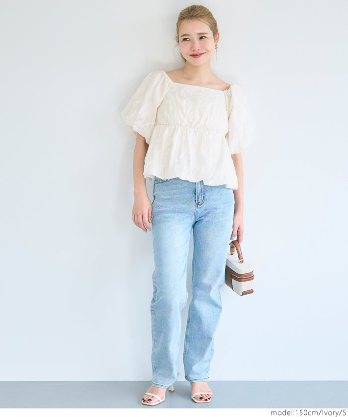 Japanese style jacquard short babydoll top