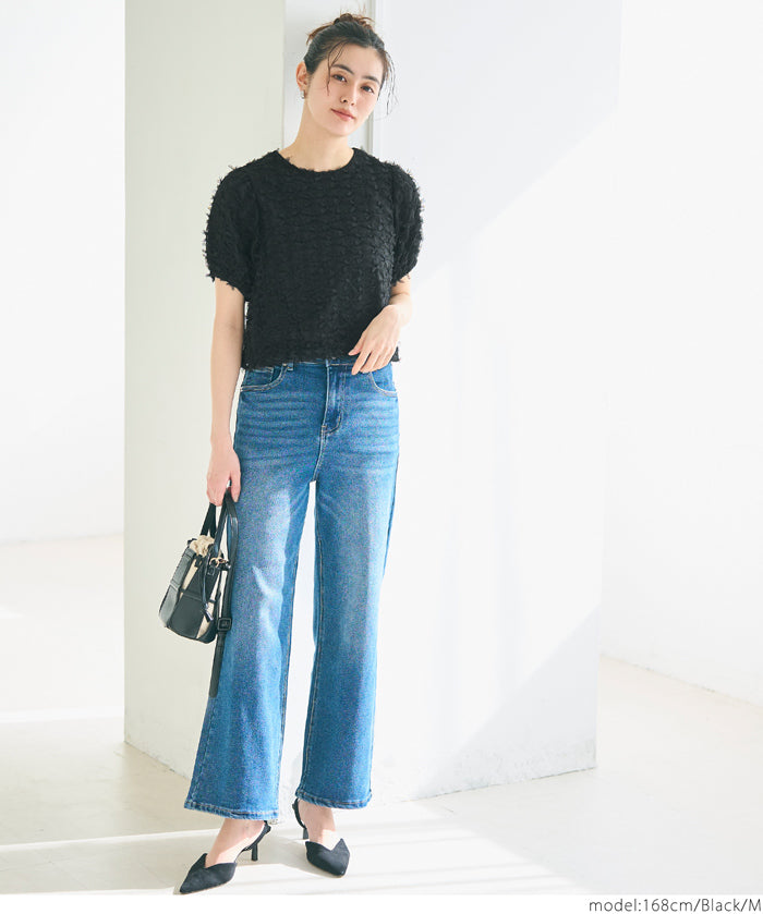 Temperamental bow tulle shape princess short-sleeved top