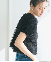 Temperamental bow tulle shape princess short-sleeved top