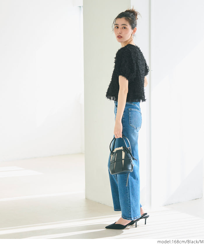 Temperamental bow tulle shape princess short-sleeved top