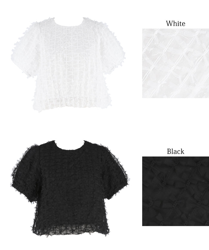 Temperamental bow tulle shape princess short-sleeved top