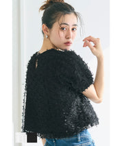 Temperamental bow tulle shape princess short-sleeved top