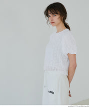 Temperamental bow tulle shape princess short-sleeved top