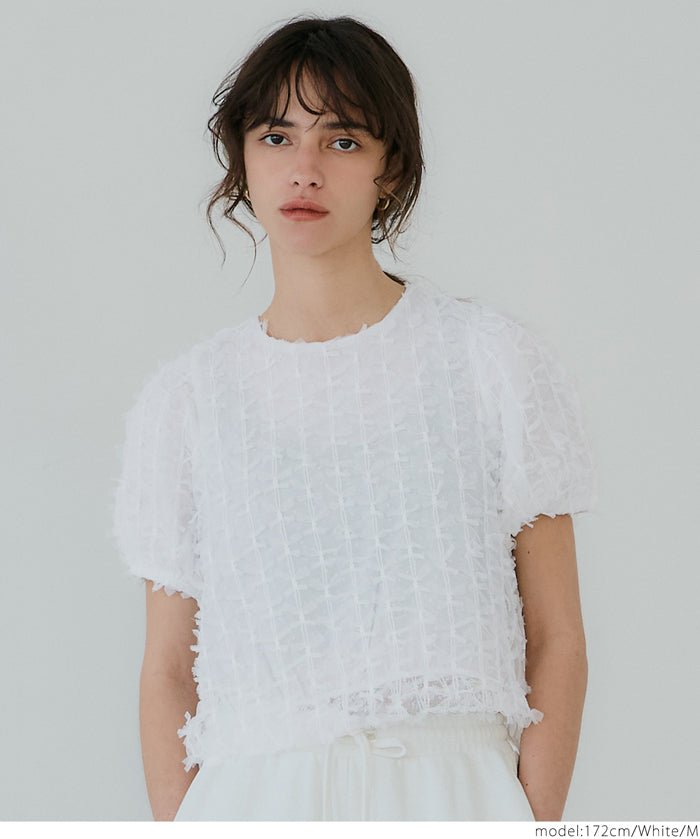 Temperamental bow tulle shape princess short-sleeved top