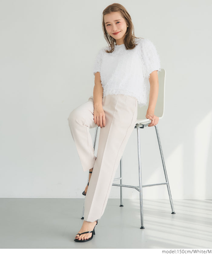 Temperamental bow tulle shape princess short-sleeved top