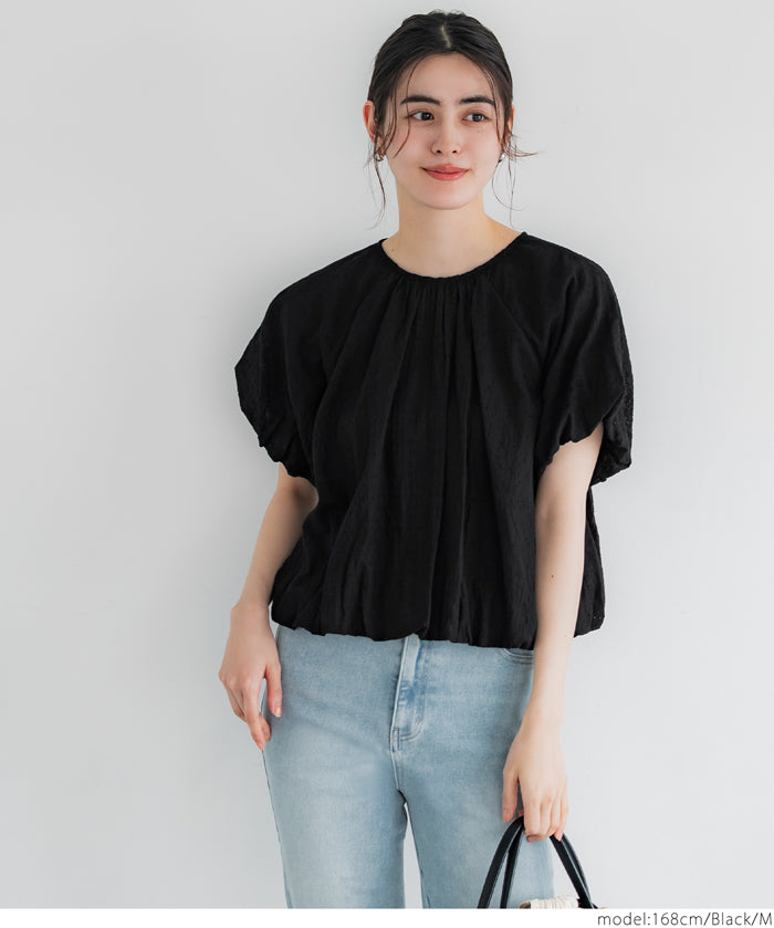 Cotton Petal Lace Puff Short Sleeve Temperament Top