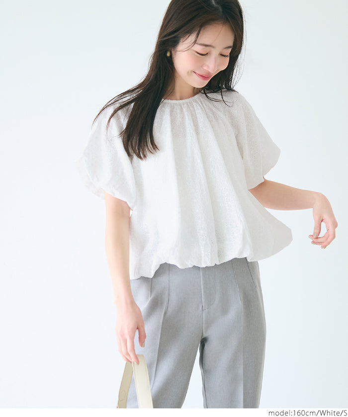 Cotton Petal Lace Puff Short Sleeve Temperament Top