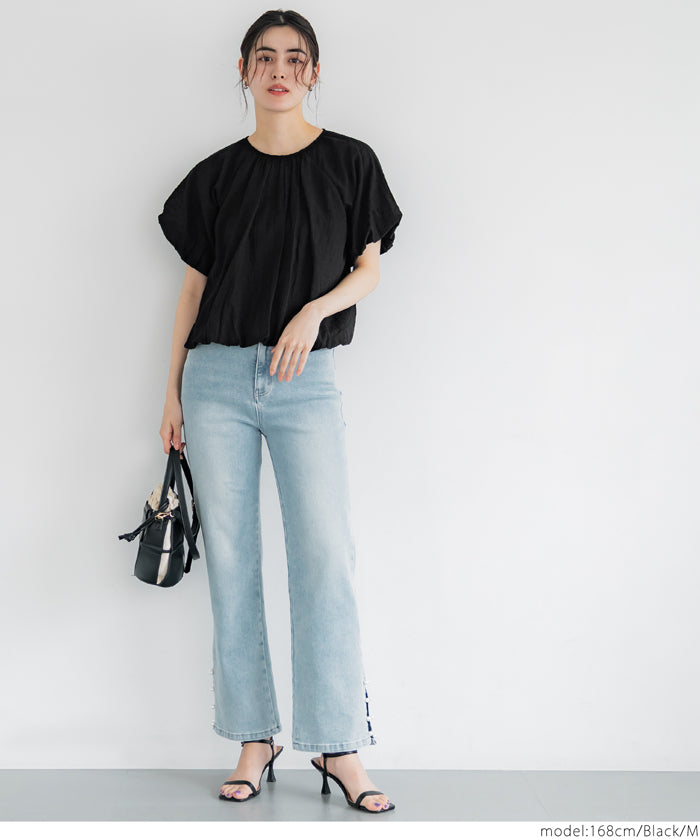 Cotton Petal Lace Puff Short Sleeve Temperament Top