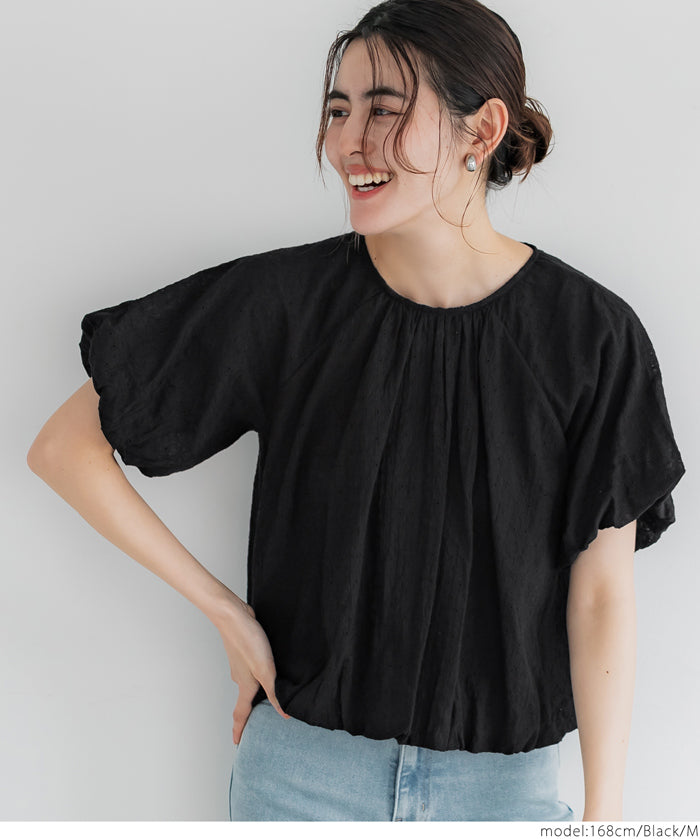 Cotton Petal Lace Puff Short Sleeve Temperament Top