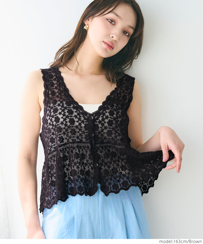 Sheer Lace V-Neck Vest