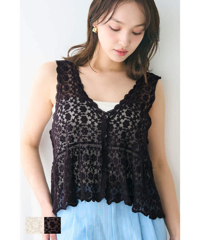 Sheer Lace V-Neck Vest